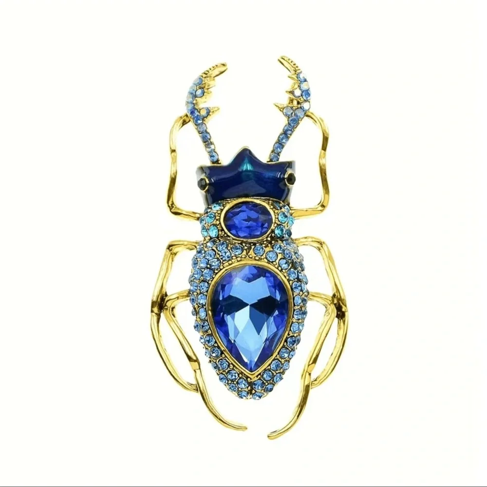 Large Vintage Royal Blue Sapphire Scarab Insect Brooch - Picture 1 of 5
